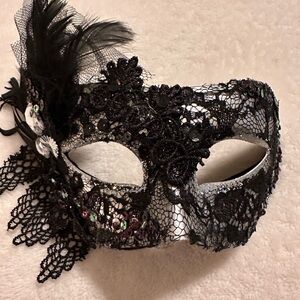 Elegant Black and Silver Lace Masquerade Mask